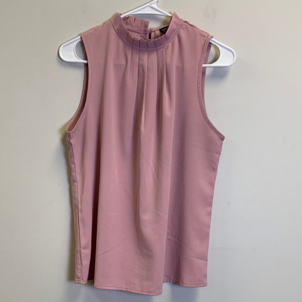SHEIN Pleated Neck Pink Blouse